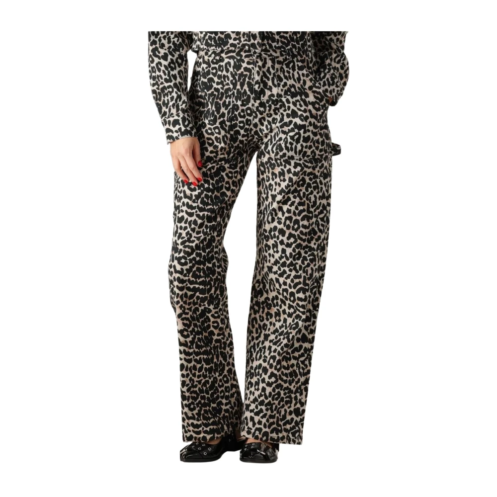 Colourful Rebel Leopard Denim Worker Pants Black Dames
