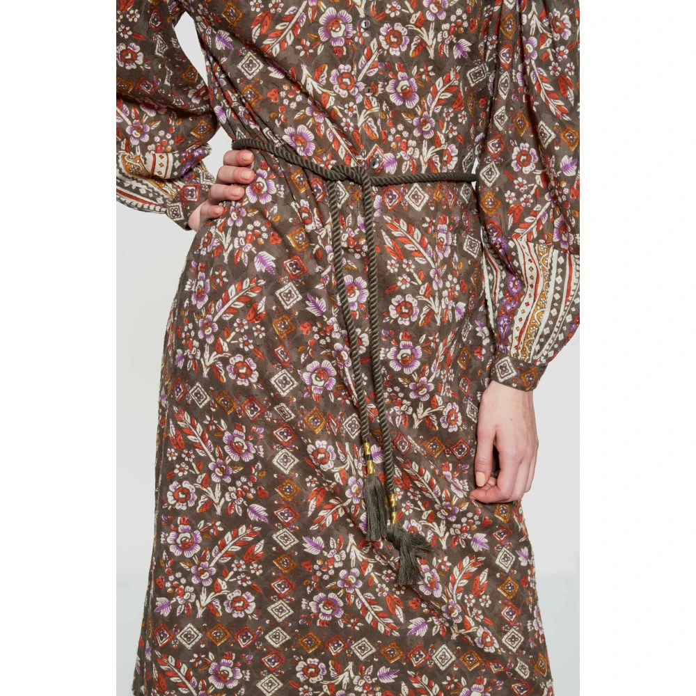 Antik batik Bloemenprint jurk Brown Dames