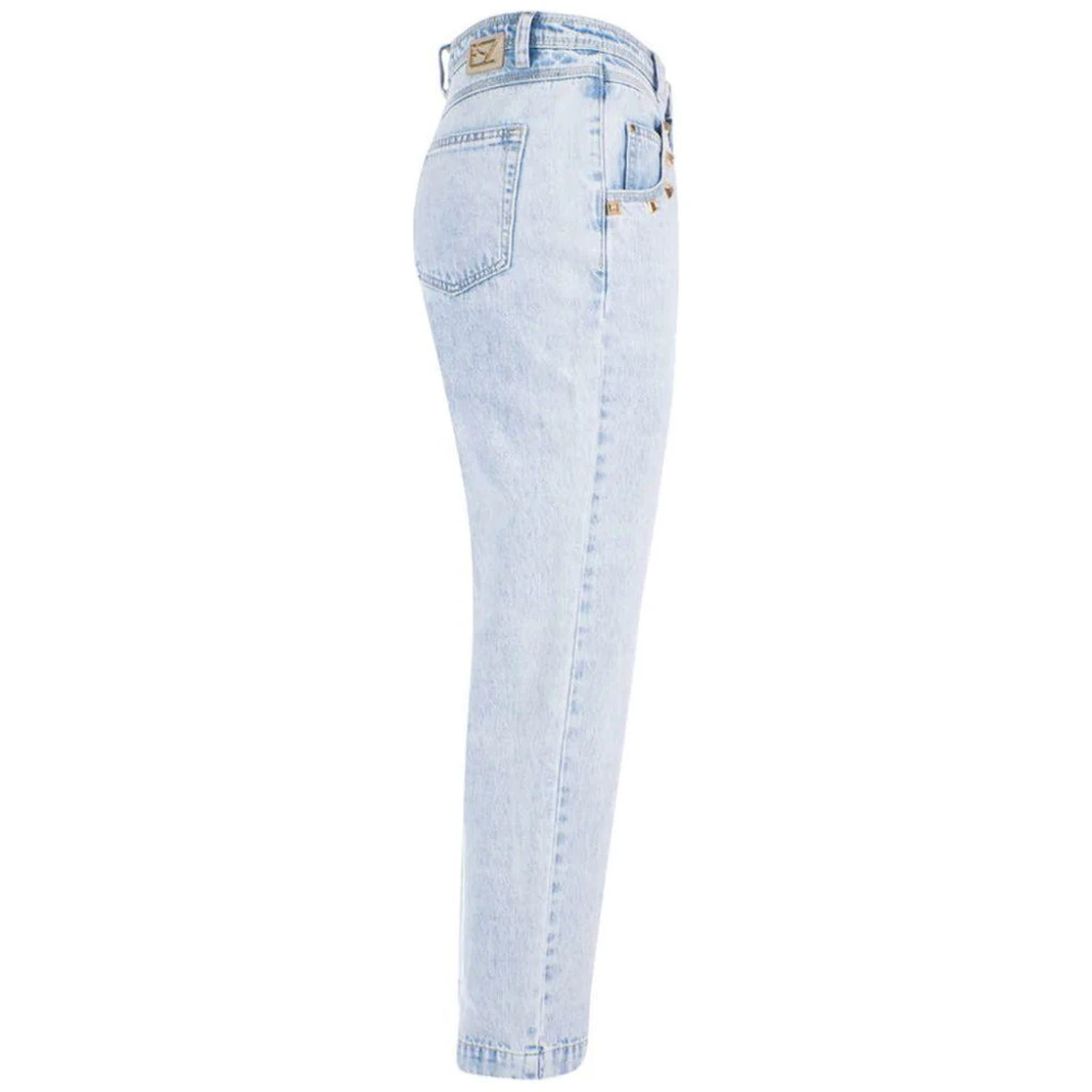 YES ZEE Hoge taille lichte wassing studs jeans Blue Dames
