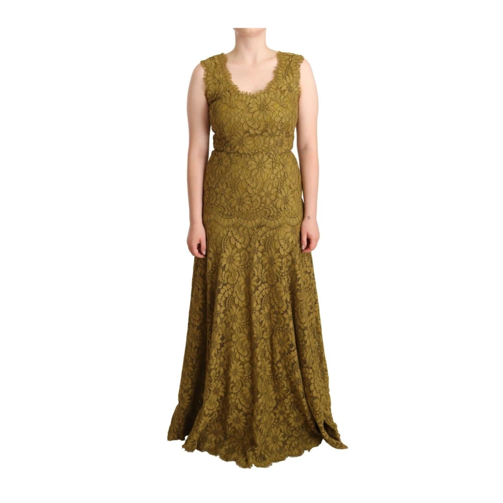 Dolce & Gabbana Women's Brown Gowns, Xs, Elegant Lace Maxi Dress Sleeveless Vneck