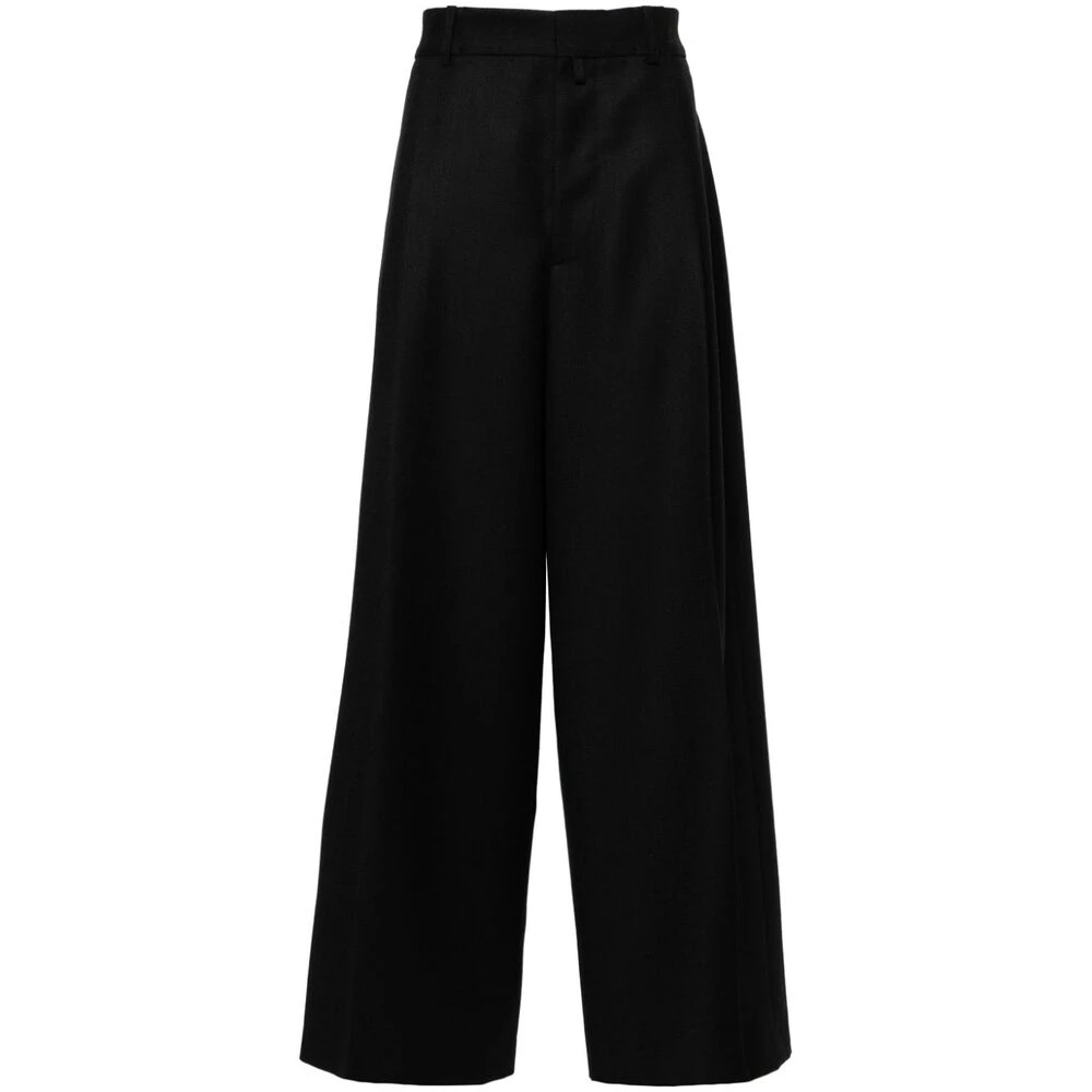 Dries Van Noten Zwarte Wijde Pijp Broek van Wol Black Heren