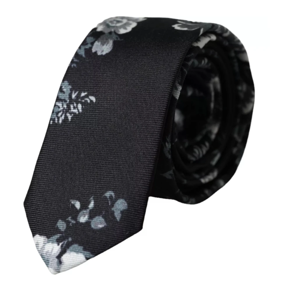 Dolce & Gabbana Zwarte zijden stropdas met bloemenprint Black Heren