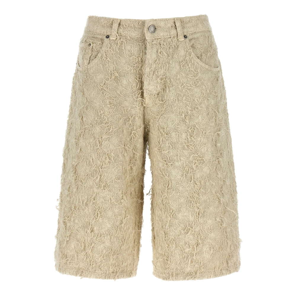 Haikure Women's Beige Casual Shorts, W26, Becky Fur Denim Bermuda Shorts