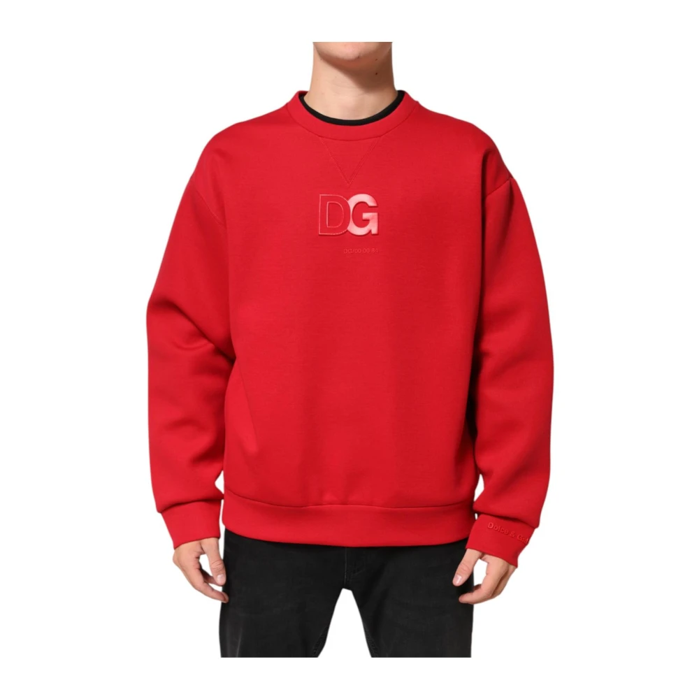 Dolce & Gabbana Men's Red Logo Crew Neck Sweatshirt