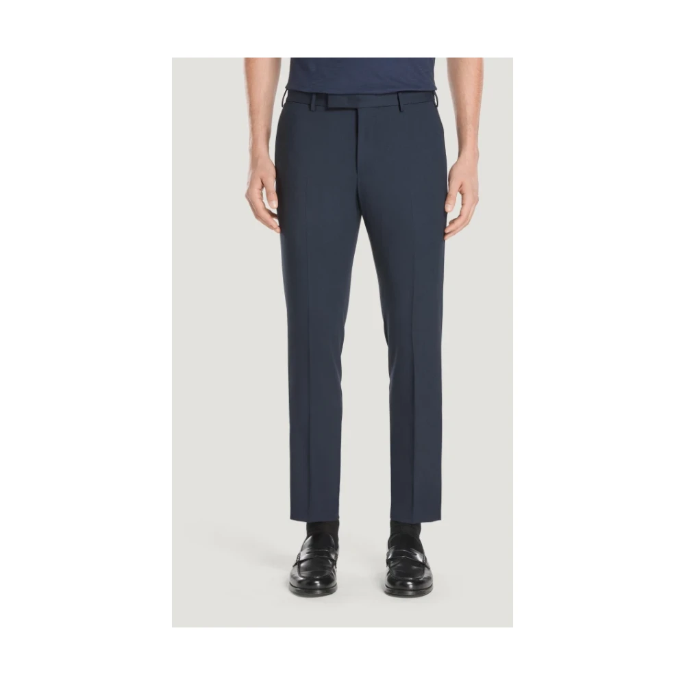 PT Torino Blauwe Wol Slim Broek Blue Heren