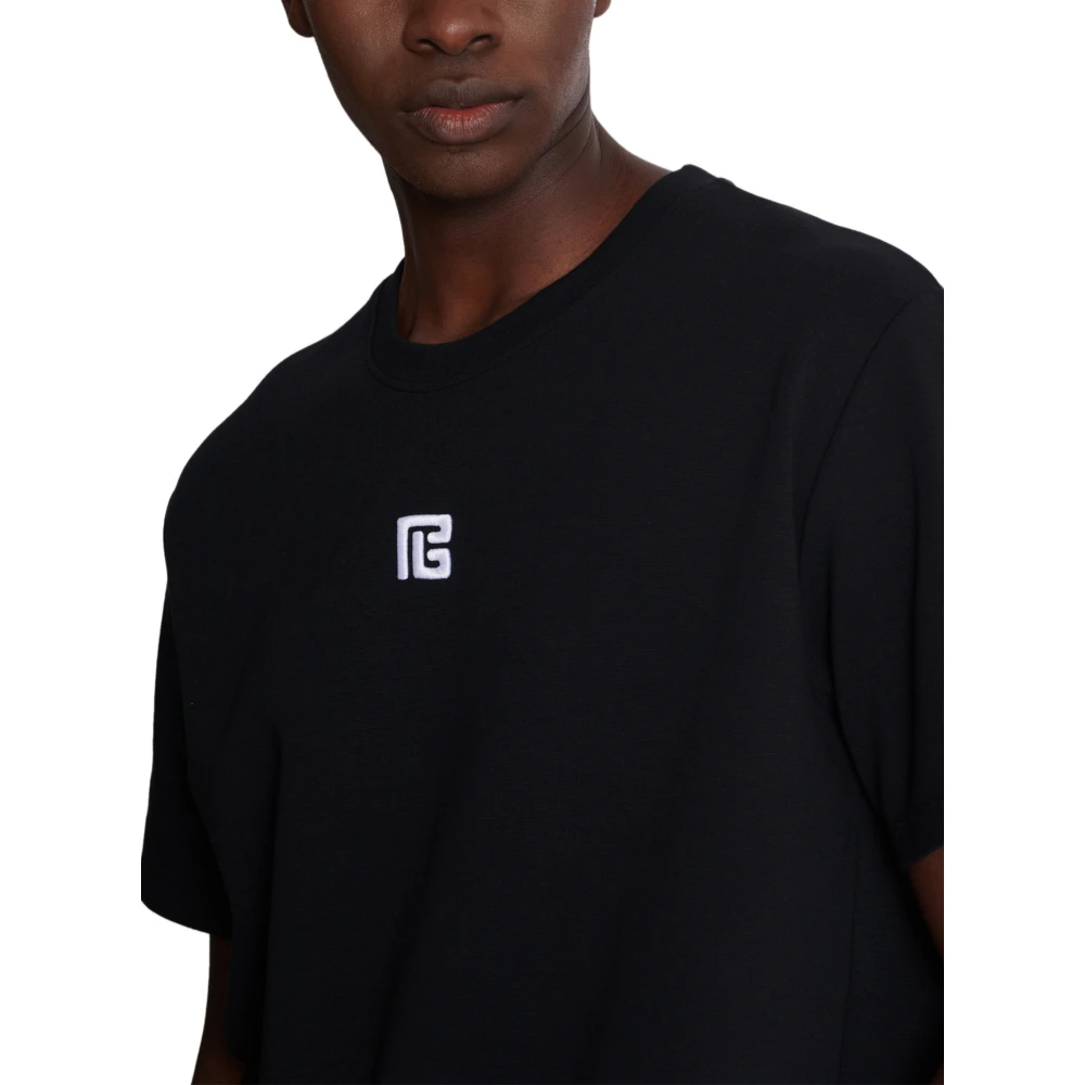 Balmain PB geborduurd T-shirt Black Heren