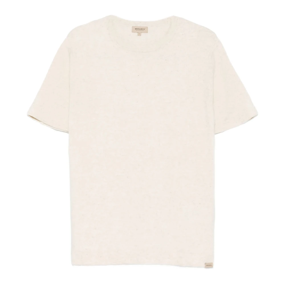 Woolrich , T-Shirts, Male, White, L, Short Sleeve Cotton Linen Knit T-Shirt