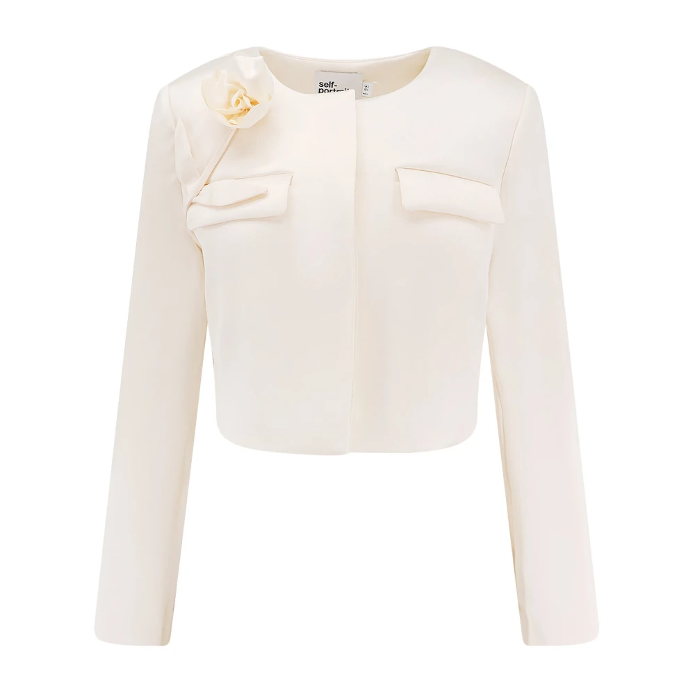 Self Portrait Satijnen Blazer met 3D Bloem Beige Dames