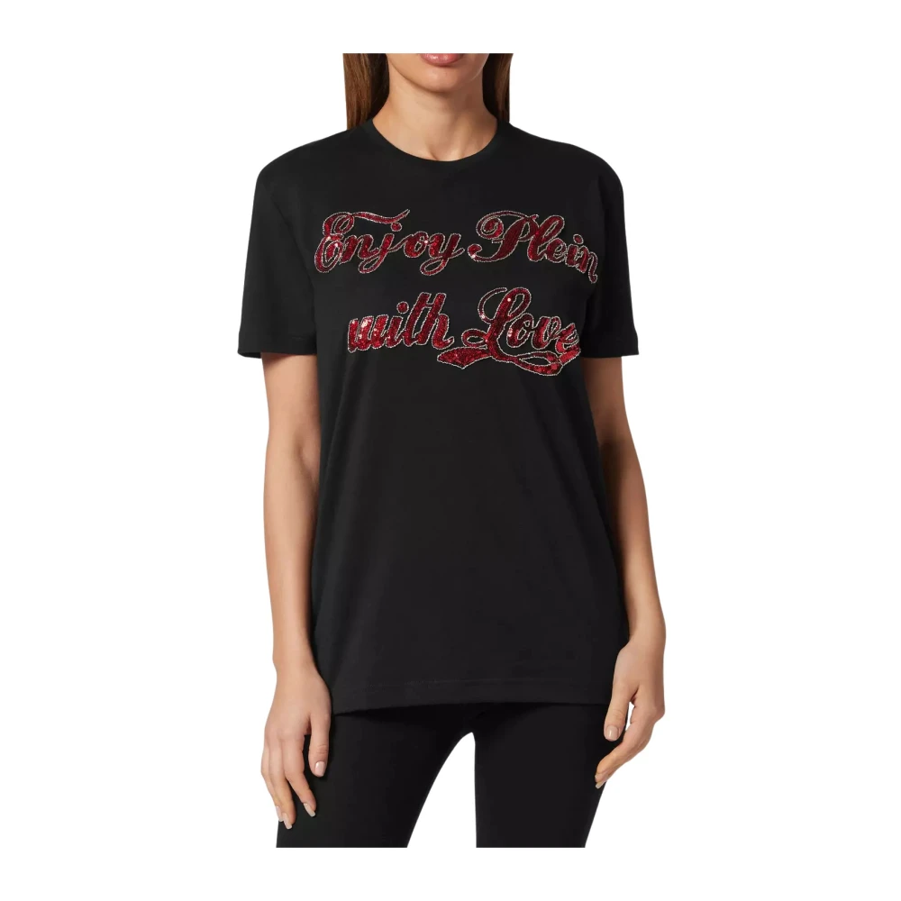 Philipp Plein Women's Black T-Shirts, Xs, T-Shirt With Sequin Lettering
