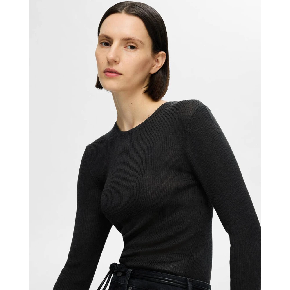 Selected Femme Gebreide Pullover O-Neck Sweater Black Dames