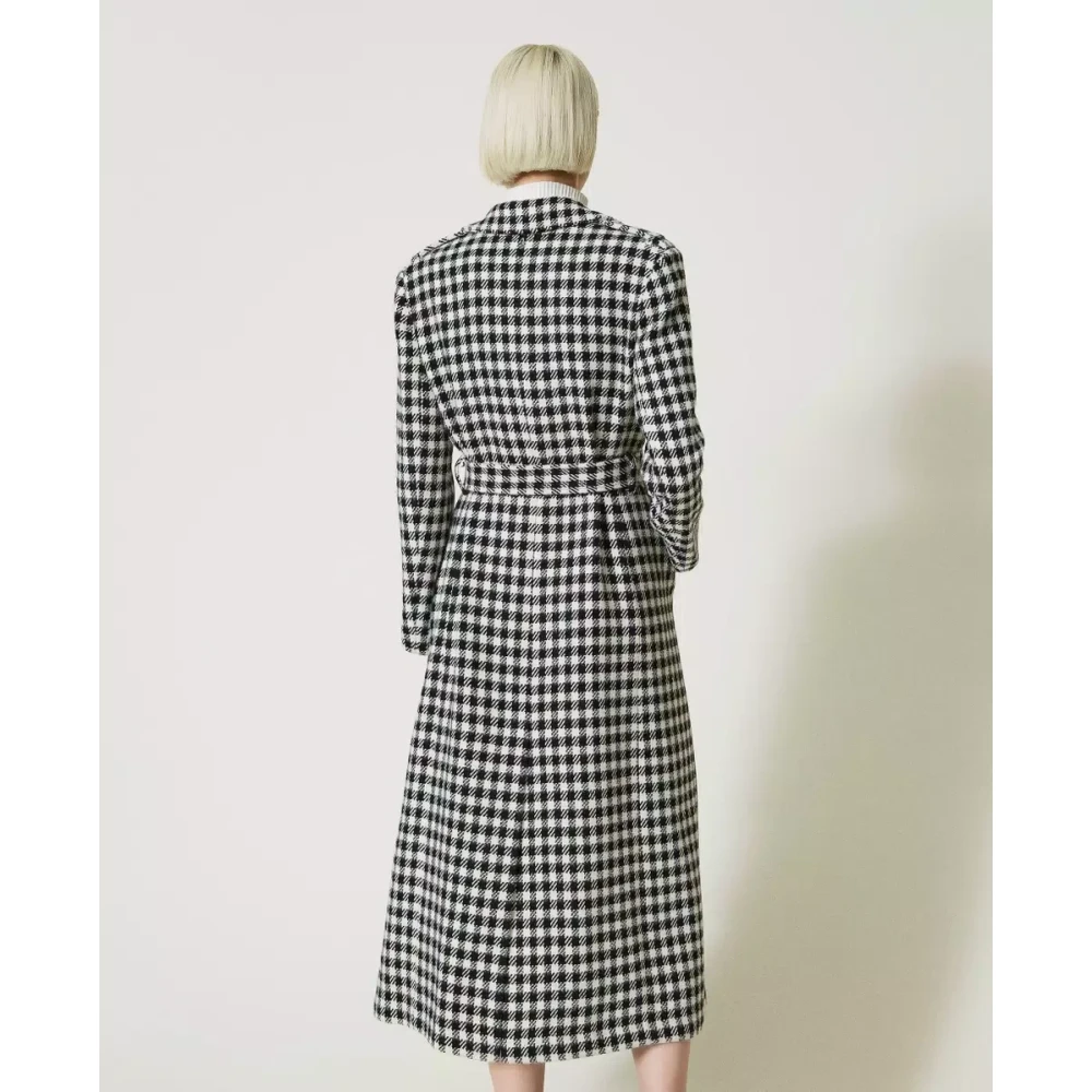 Twinset Lange geruite jas Art. 232Ap2060 Black Dames