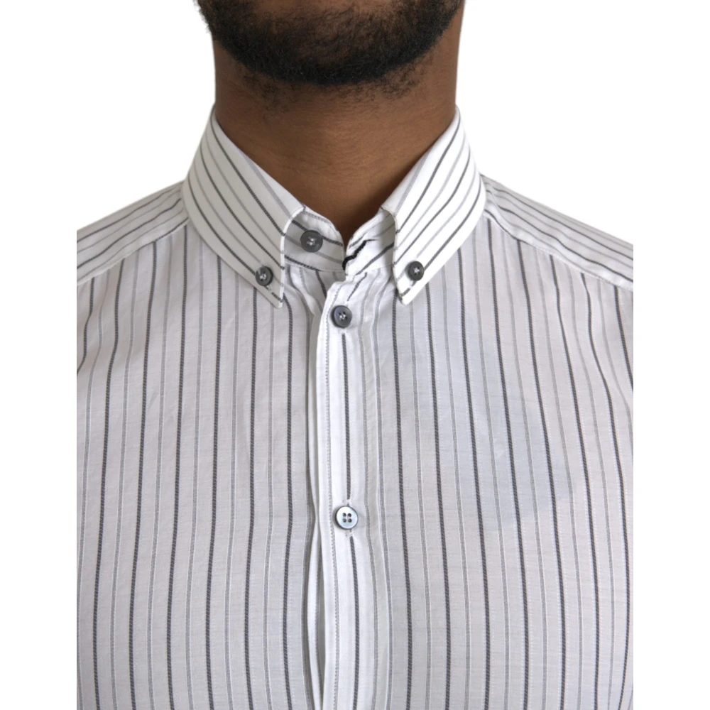 Dolce & Gabbana Gestreepte formele jurk gouden overhemd White Heren
