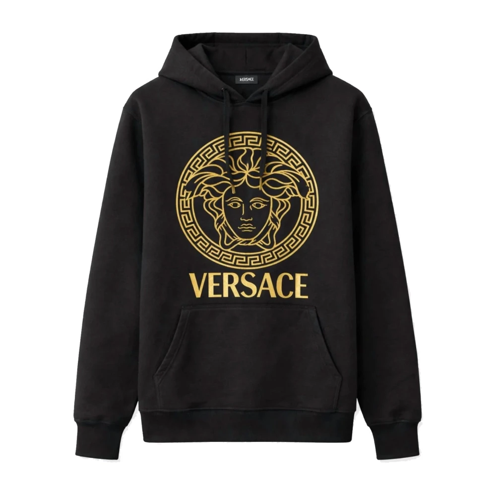 Versace - Sudadera Con Logo Medusa Dorado - Sweatshirts & Hoodies - Hombre - Negro - Xl