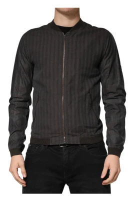 Stripes Cotton Full Zip Bomber Jacket
