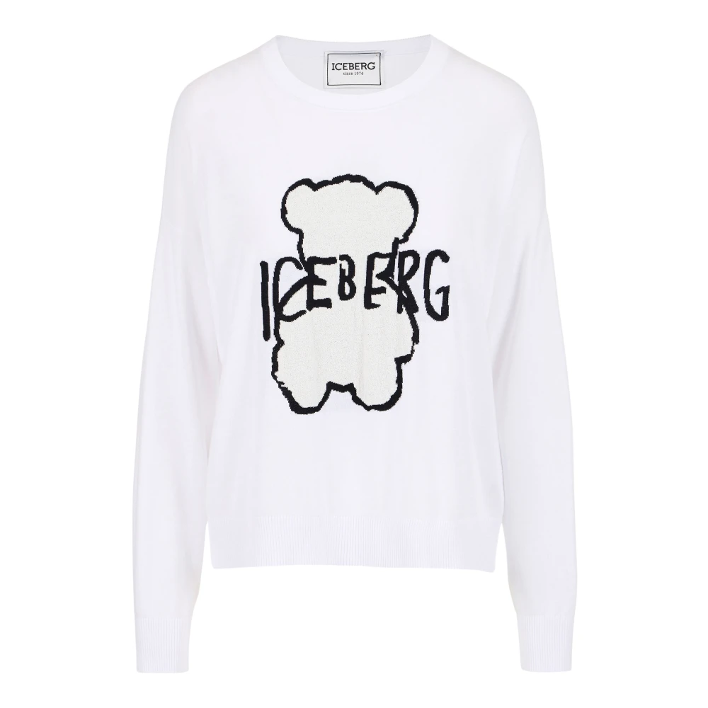 Iceberg Witte crew neck sweater van superdunne katoen White Dames