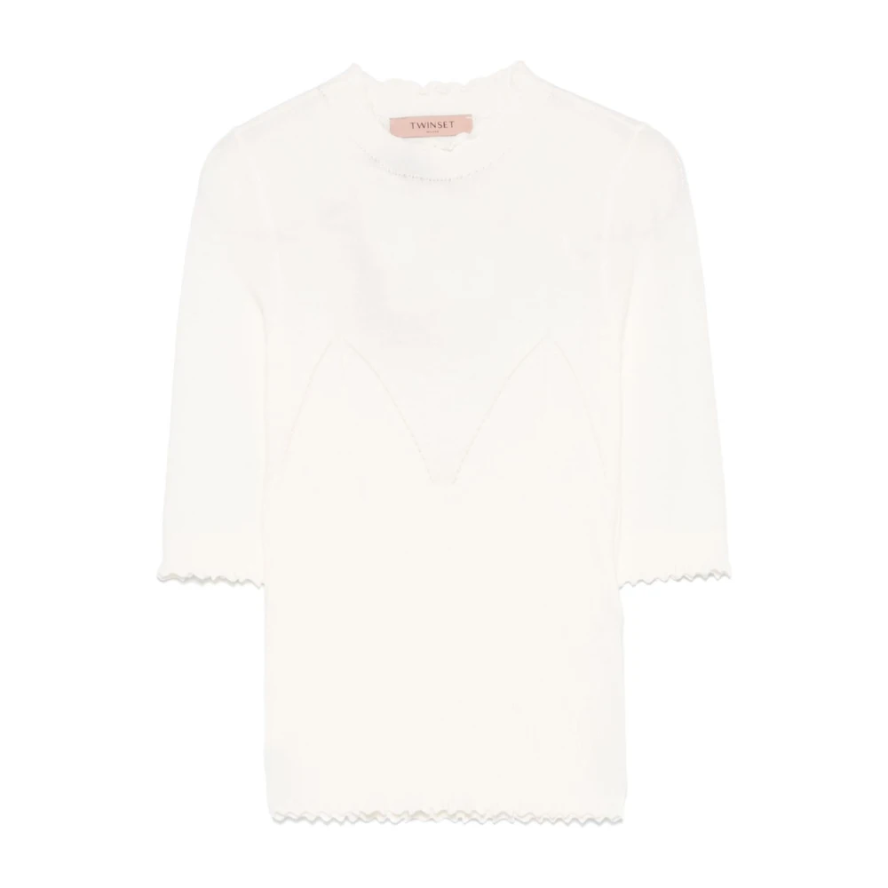 Twinset Witte Crew Neck Sweaters met Scallop Edge White Dames