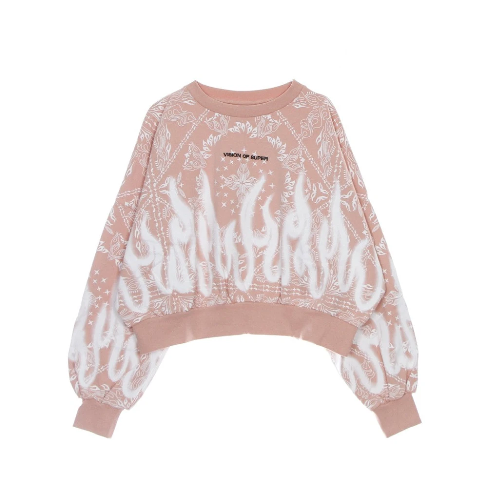 Vision OF Super Bandana Print Crop Hoodie Sweatshirt Pink Dames