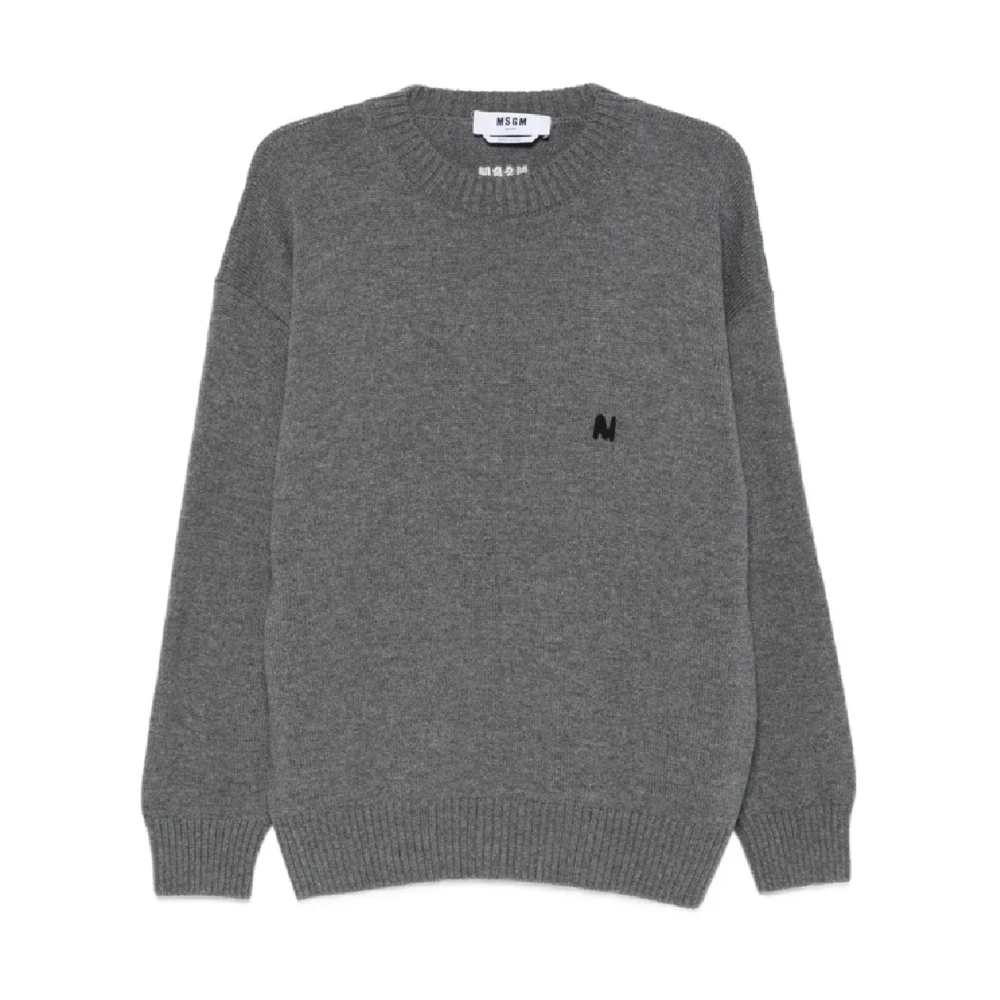Msgm Men's Gray Round-Neck Knitwear, S, Maglia Jumper