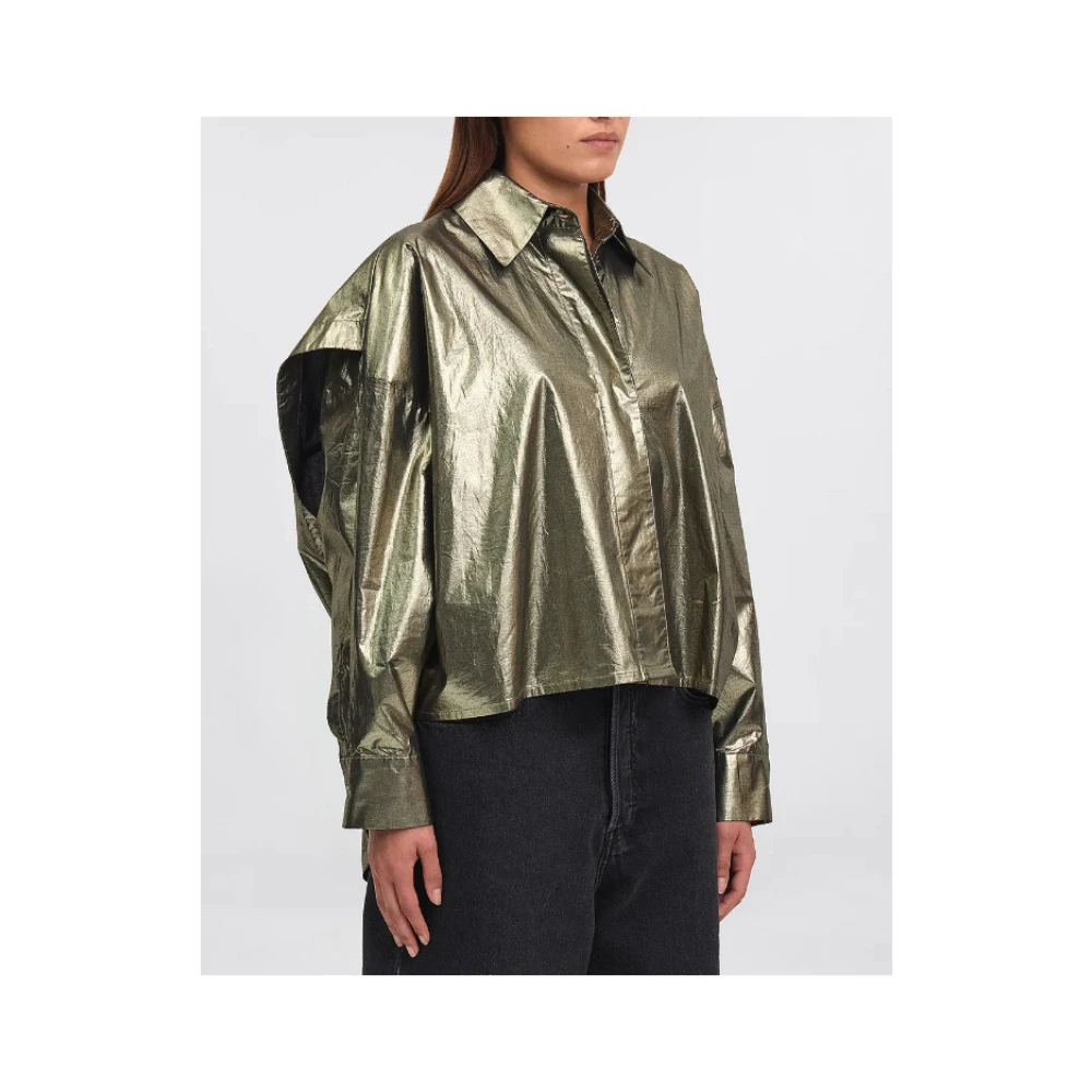 Mes Demoiselles Gouden Gecoate Katoenen Blouson Shirt Green Dames