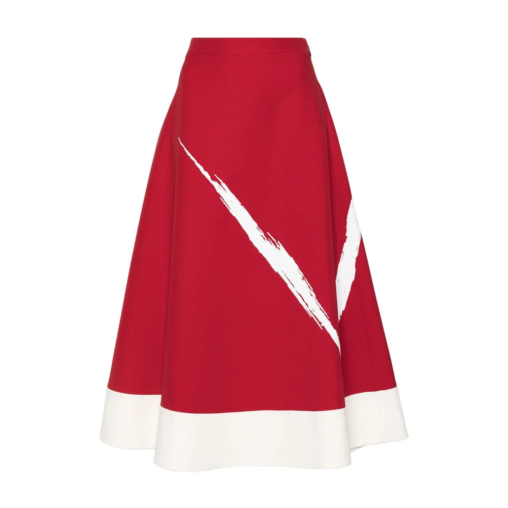 Valentino Garavani Red Midi Skirts, Female, L, Black Pleated Skirt With Graphic Print