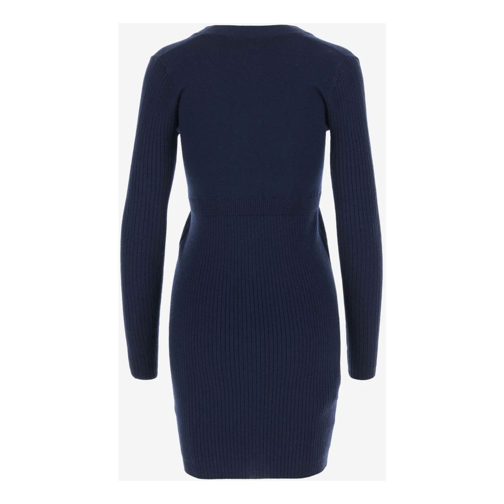 pinko V-hals Wolmix Gebreide Jurk Navy Blue Dames