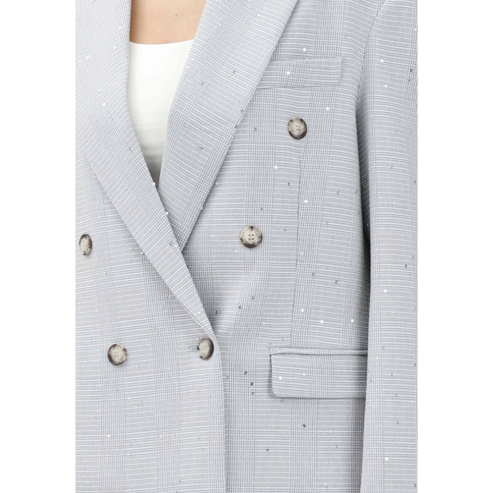 ViCOLO Dubbelbreasted grijze jas met pied-de-poule motief White Dames