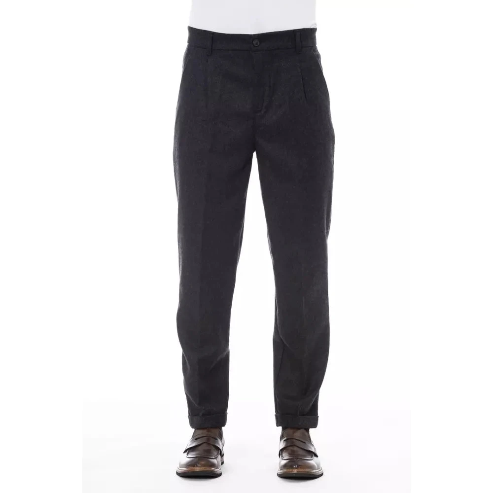 Alpha Studio Grijze wollen jeans en broek met voor- en achterzakken Gray Heren