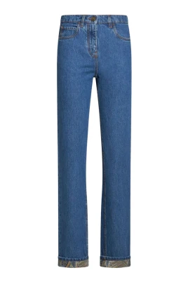 Blå Denim Straight Jeans för Kvinnor