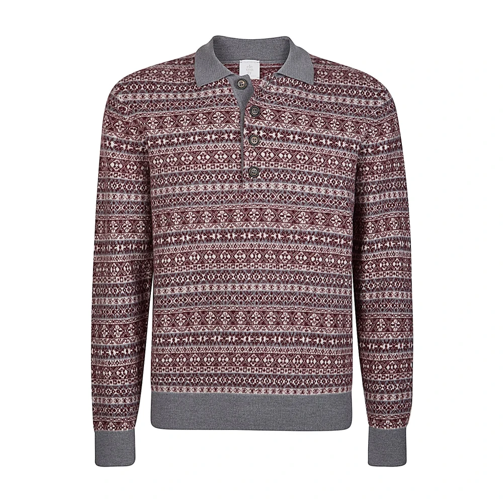 Eleventy Men's Multicolor Round-Neck Knitwear, Xl, Jacquard Wool Polo Shirt