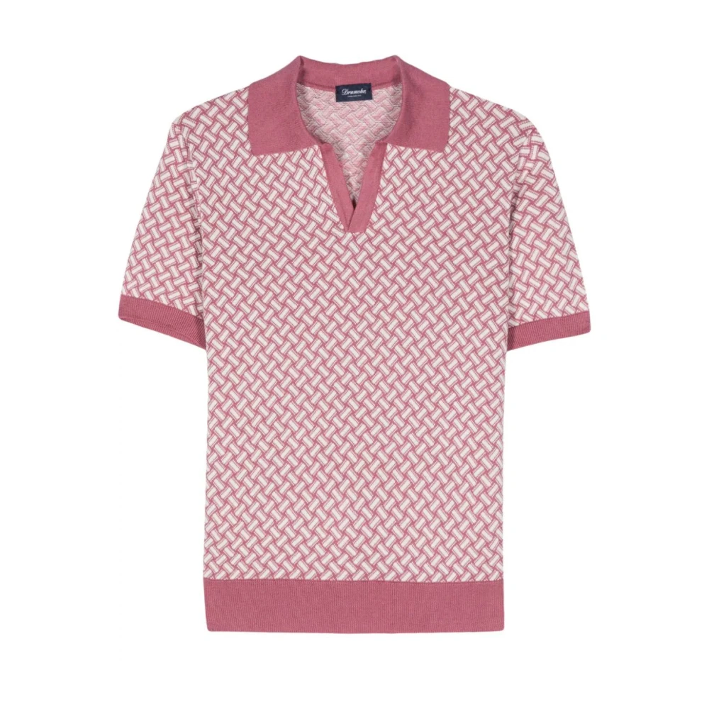 Drumohr Roze Wit Polo Shirt Pink Heren