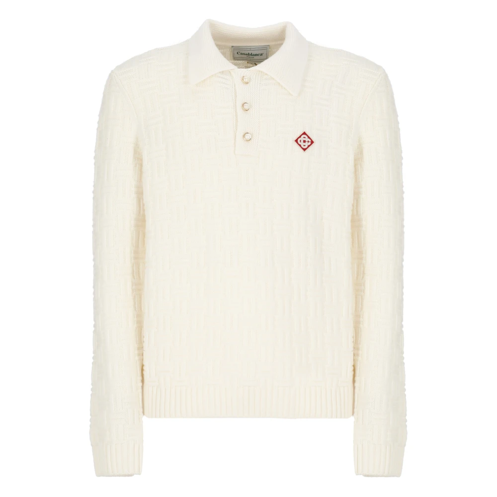 Ivory Ull Polo Skjorte med Column Stitch