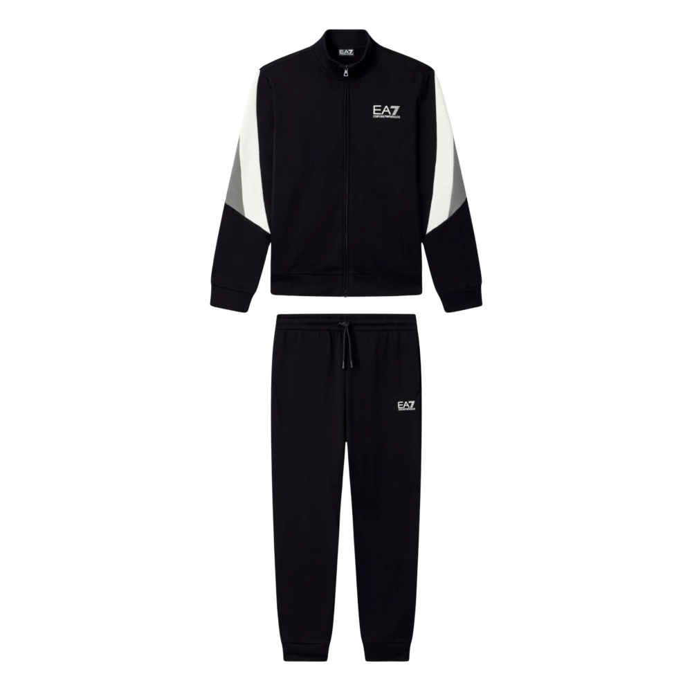 Emporio Armani Ea7 Homme Noir Sport, Taille: S Combinaison En Jersey De Coton Avec Détails Côtelés