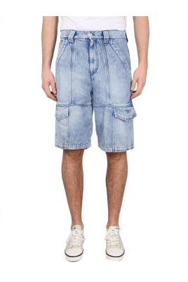 Bleached Denim Cargo Shorts