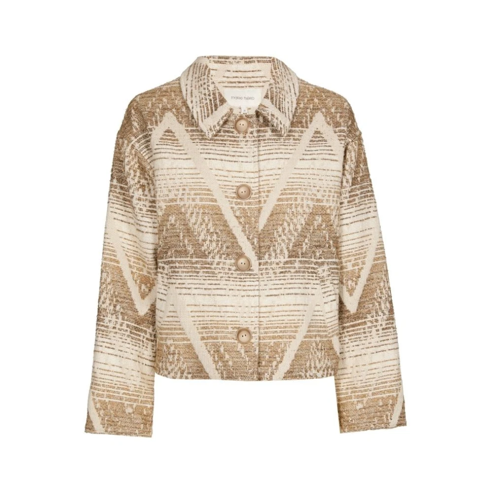 Marie Méro Korte Roomkleurige Jacquard Geweven Jas Beige Dames