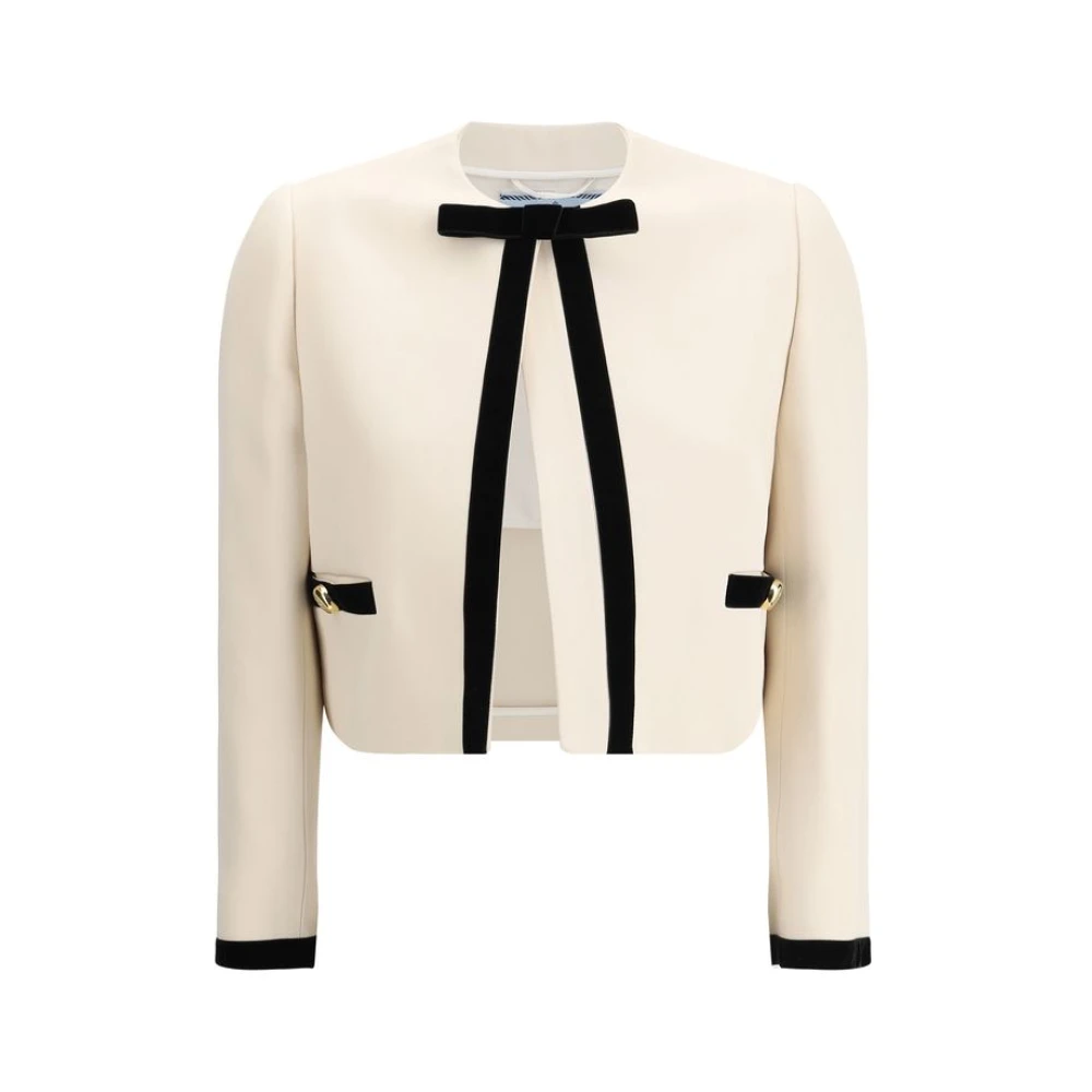 Prada Stijlvolle Jas met Fluweel Details Beige Dames