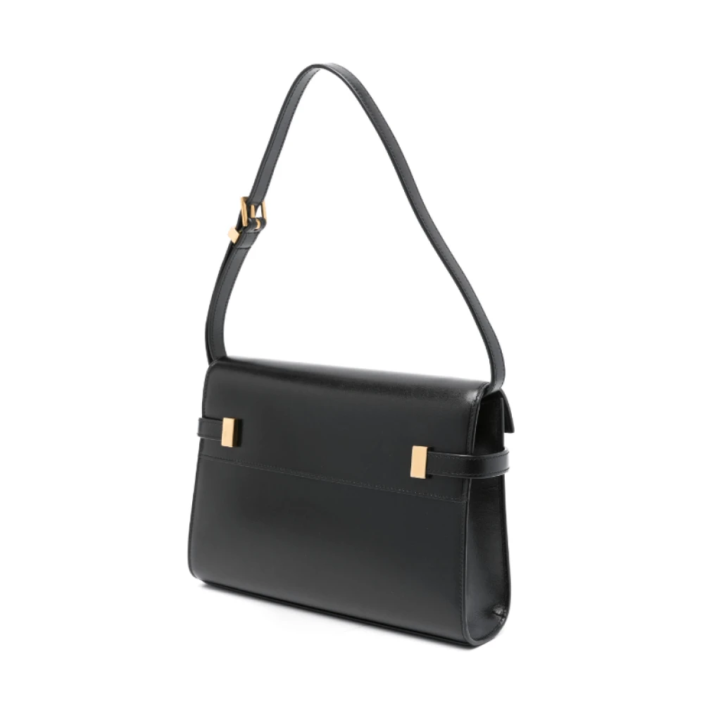 Saint Laurent Zwarte leren schoudertas met klep Black Dames