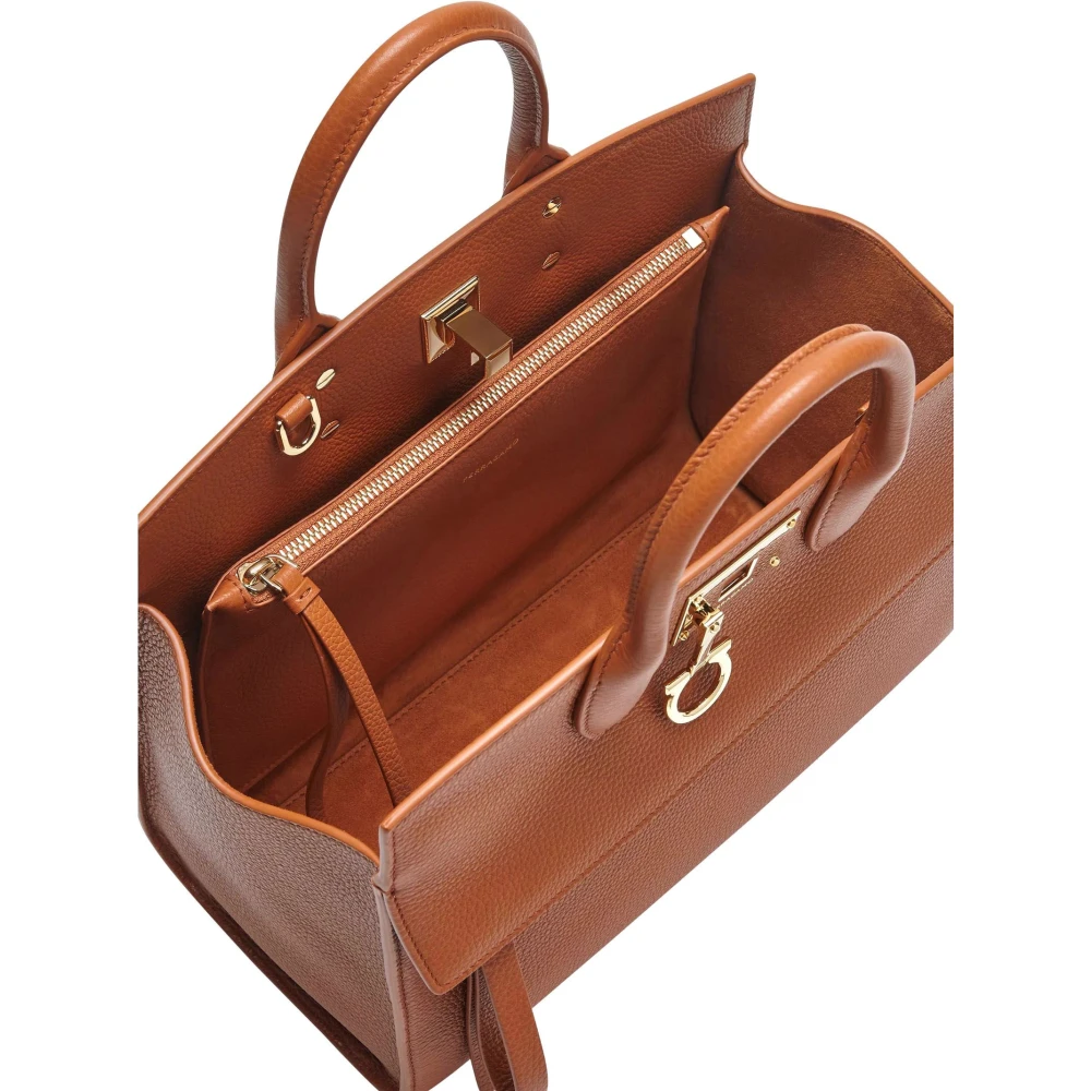 Salvatore Ferragamo Zachte Studio Tas in Cognac Leer Brown Dames