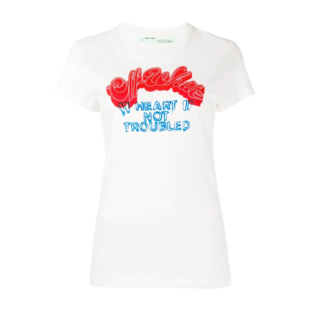 Off White Witte Heart Not Trouble Shirt White Dames