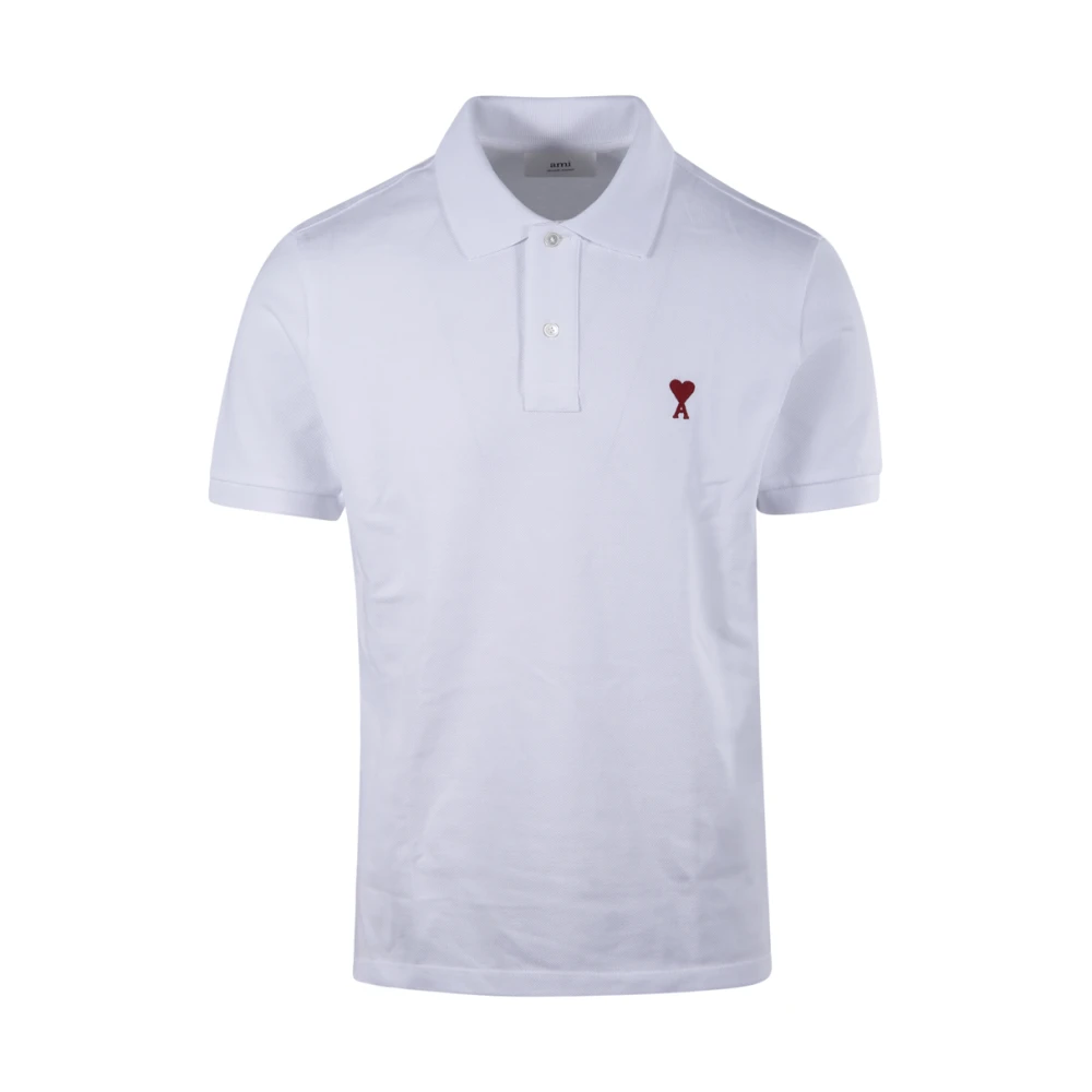 Ami Paris , Polo Shirts, Male, White, Xl, Red Adc Polo