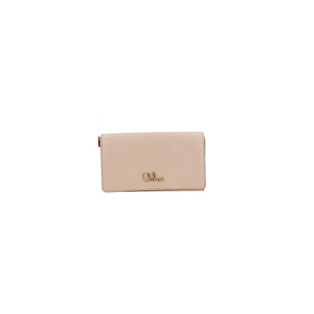 Chloé Roze leren kettingportemonnee met metalen logo Pink Dames