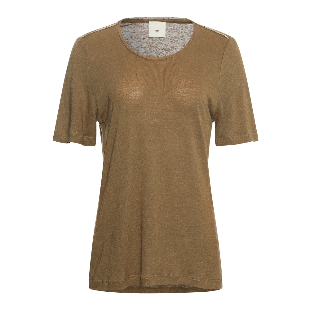 Heartmade Groene Linnen Modal T-Shirt Brown Dames