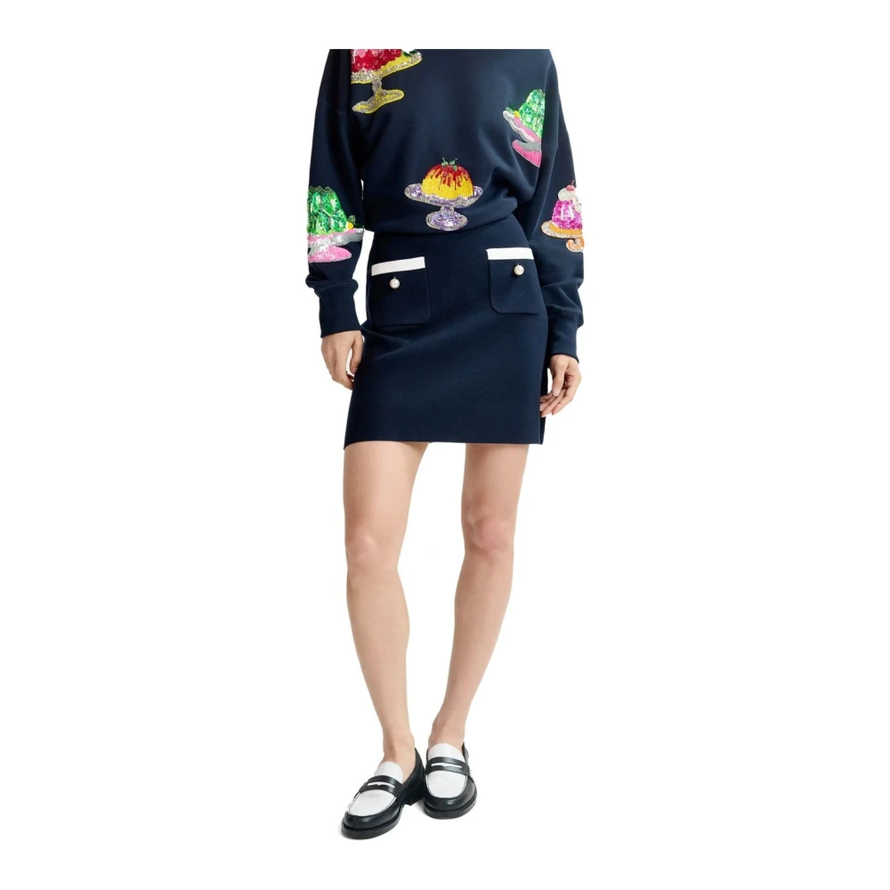Essentiel Antwerp Donkerblauwe Trapezium Rok met Parelknopen Blue Dames