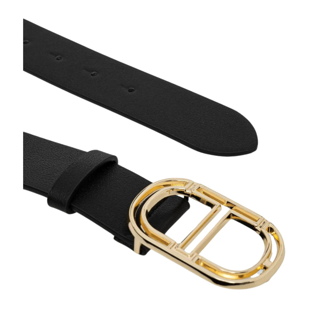 Twinset Zwarte leren riem met gerecyclede materialen Black Dames