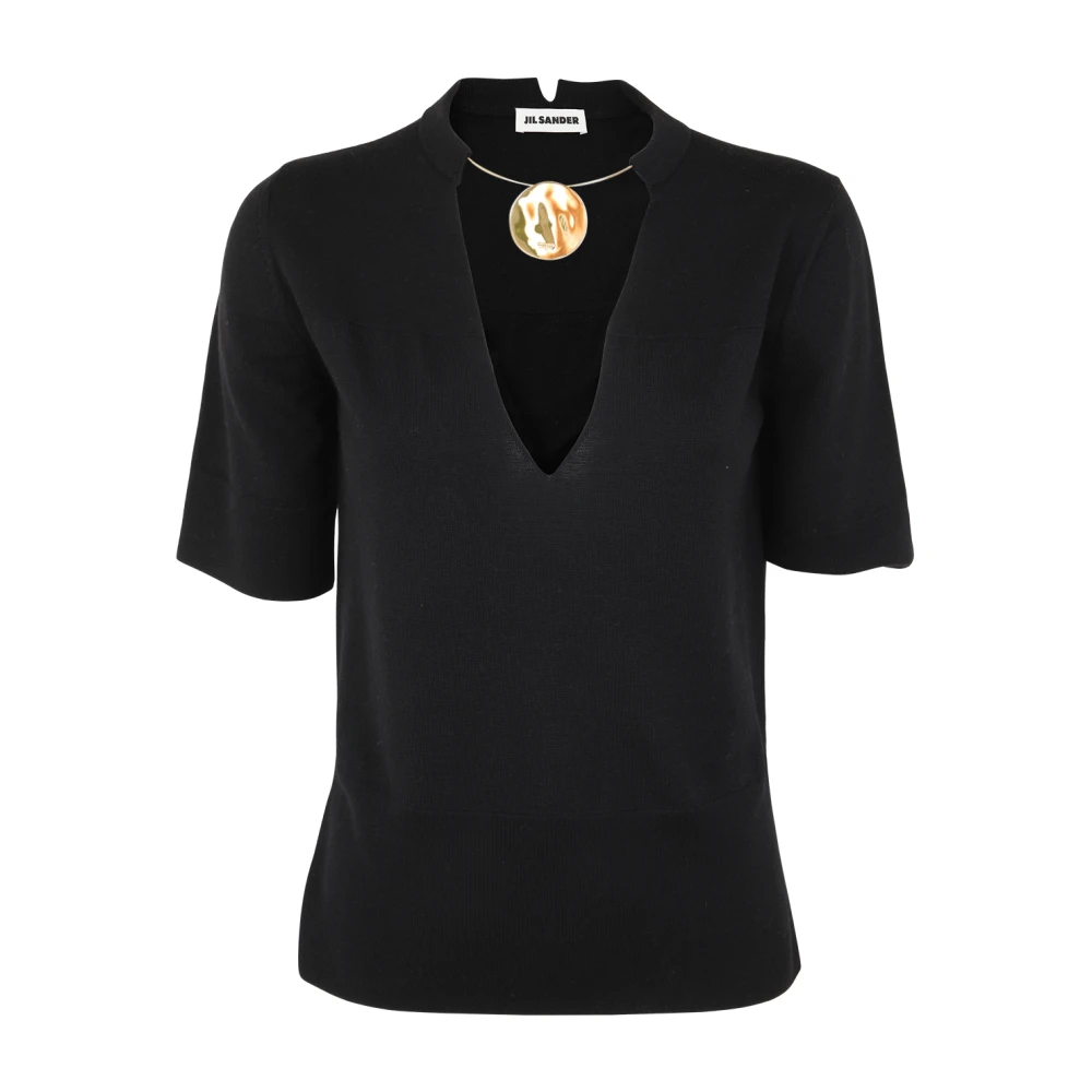 Jil Sander Korte mouw gebreid met juweelhalsketting Black Dames
