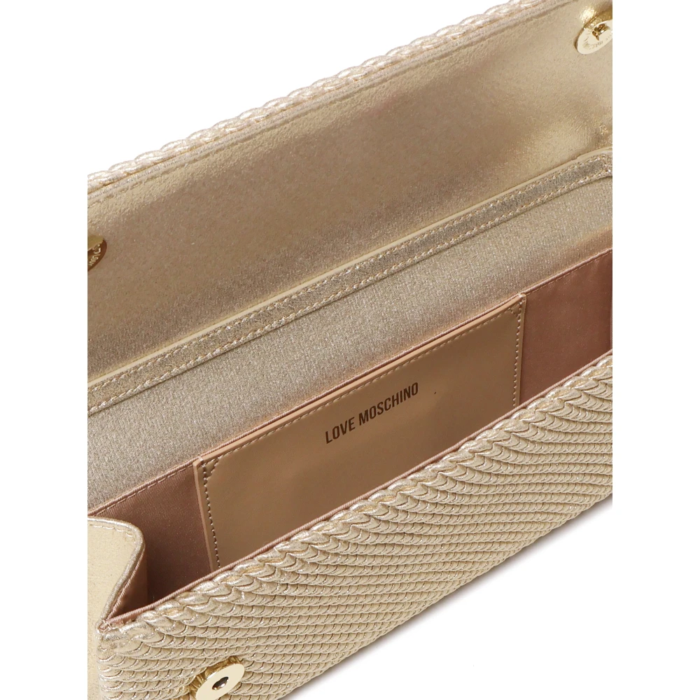 Love Moschino Gouden Rechthoekige Clutch Tas Zwart Stof Yellow Dames