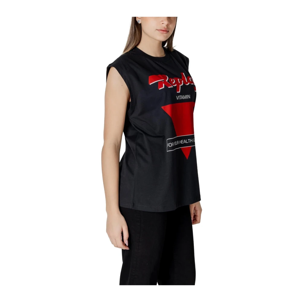 Replay Bedrukte T-shirt met korte mouwen Black Dames