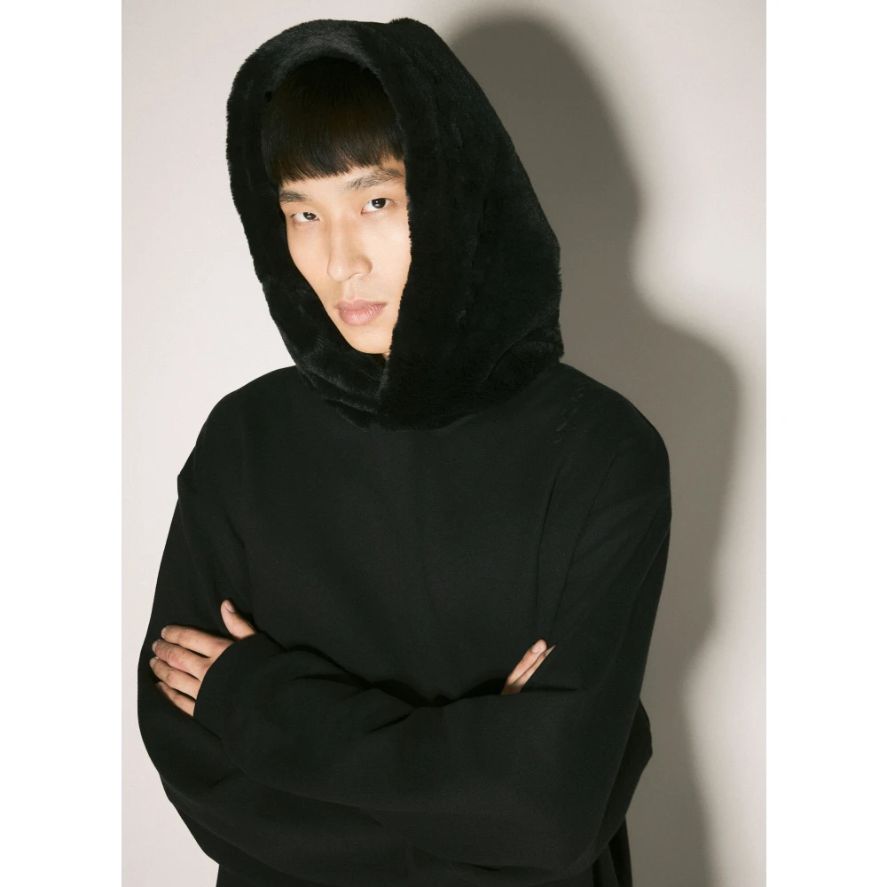Marni Faux-Fur Hood Sweatshirt met Logo Borduursel Black Heren