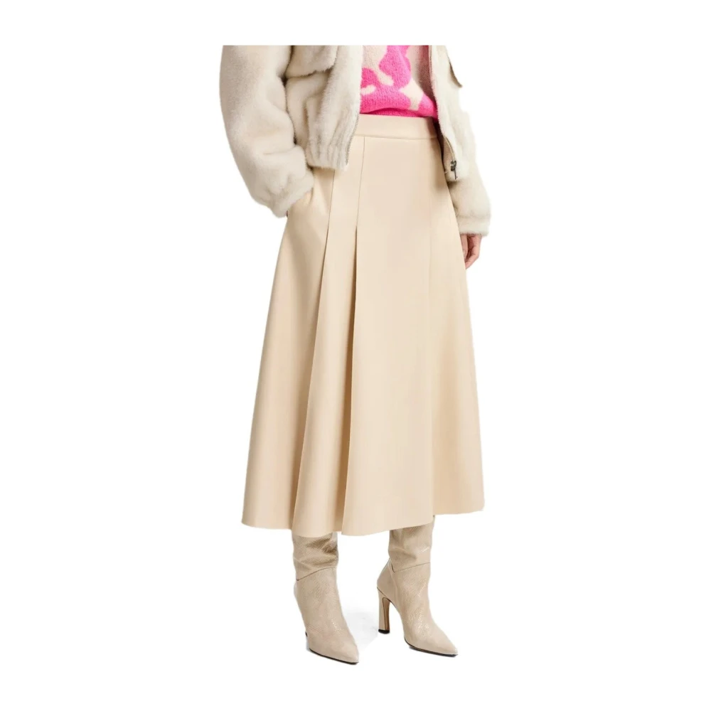 Essentiel Antwerp Ecru Faux Leather A-Line Midi Rok Beige Dames