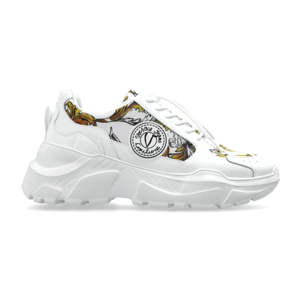 Versace Jeans Couture Sneakers met Barocco Print Dames Schoenen Wit