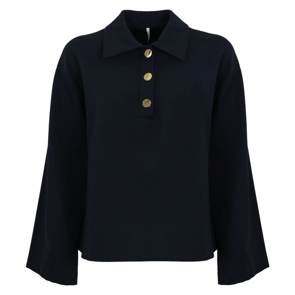 Liviana Conti Blauwe Viscose Polo Shirt 3 4 Mouwen Blue Dames